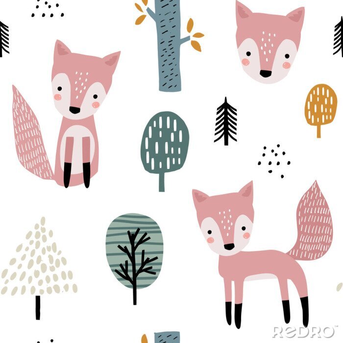 Bild Füchse und Bäume im skandinavischen Stil