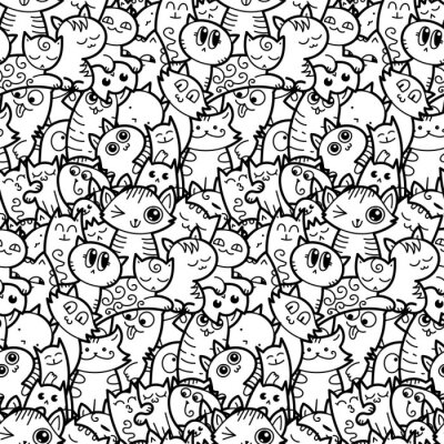 Bild Funny doodle cats and kittens seamless pattern for prints, designs and coloring books