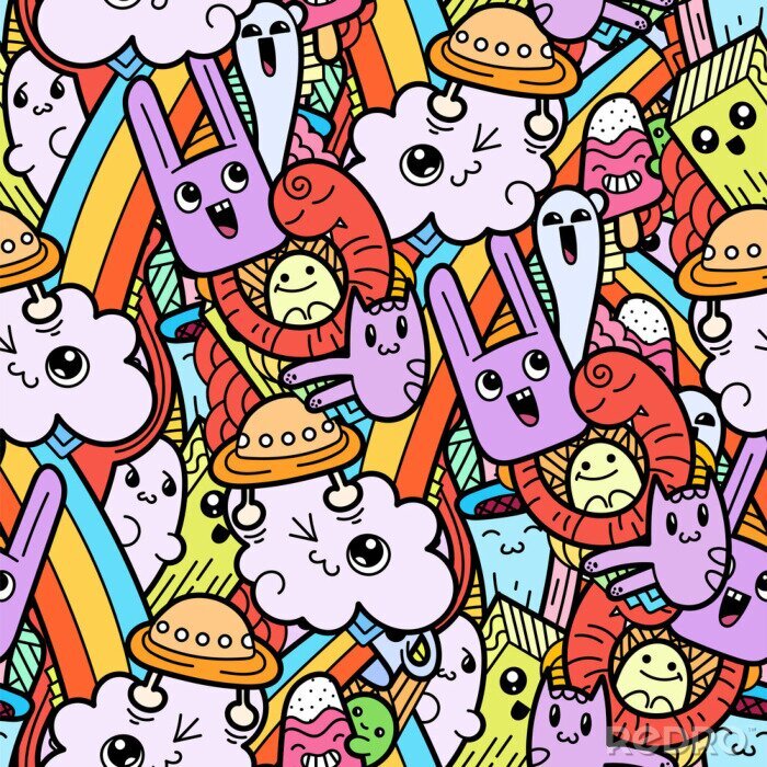 Bild Funny doodle monsters seamless pattern for prints, designs and coloring books