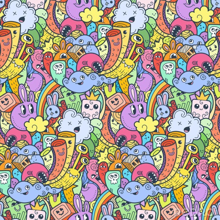 Bild Funny doodle monsters seamless pattern for prints, designs and coloring books