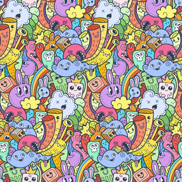 Bild Funny doodle monsters seamless pattern for prints, designs and coloring books