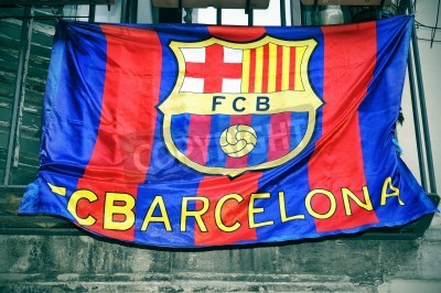 Bild Fußball Flagge mit FC Barcelona-Emblem