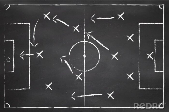 Bild Fußballspiel-Taktik auf schwarzer Tafel