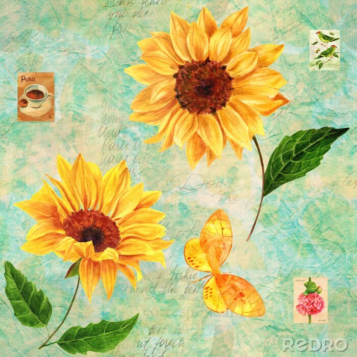 Bild Gealterte Illustration mit Sonnenblumen
