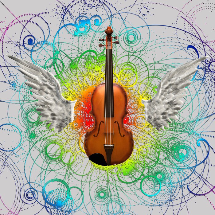 Bild Geflügeltes Instrument Geige in der Mitte