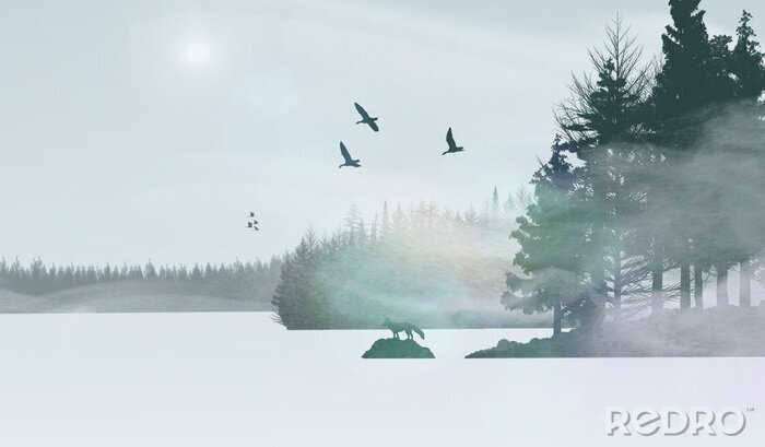 Bild Gefrorenen See im Winter umgeben von Wald