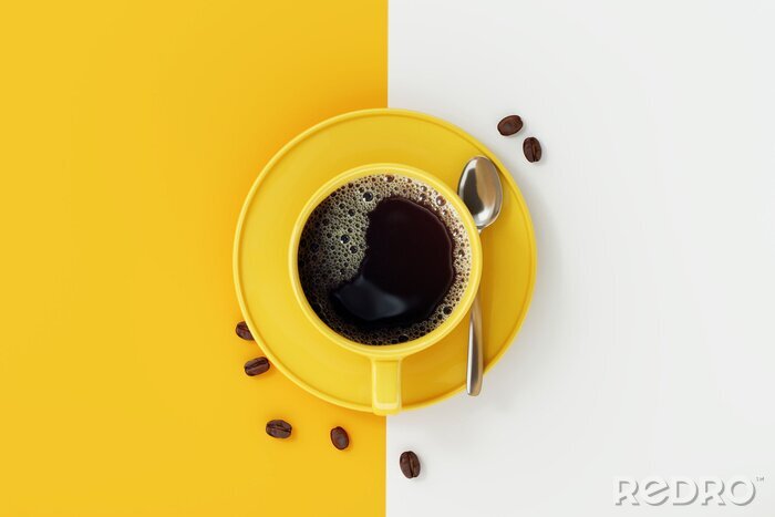 Bild Gelbe Tasse Kaffee auf zweifarbigem Hintergrund