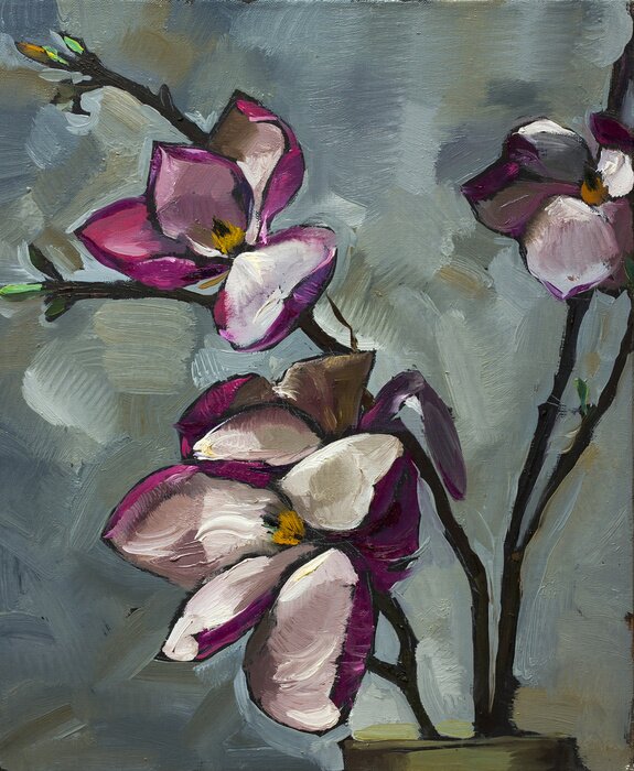 Bild Gemalte Magnolie in Grau