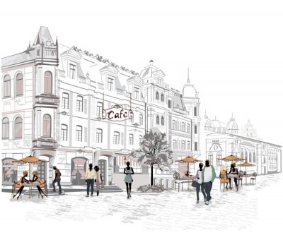 Gemalte Straße mit Passanten