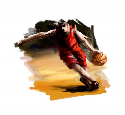 Bild Gemaltes Aquarell-Baskettballspieler
