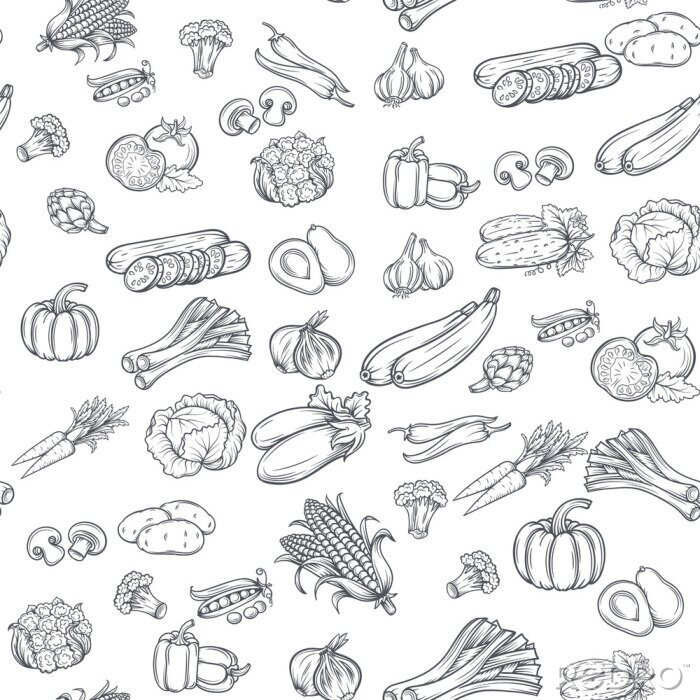 Bild Gemüse gezeichnet schwarz-weiß