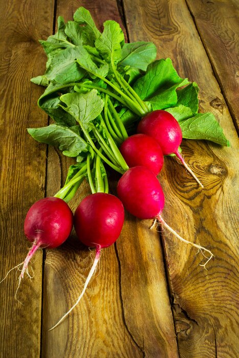 Bild Gemüse Radieschen auf Holzbrettern