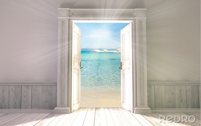 Bild Geöffnete tür mit ausblick auf strand