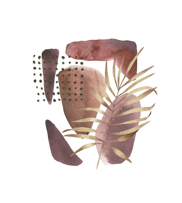 Bild Geometric poster with watercolor, gold and marble elements on white background. Abstraction nordic geometrical print. Scandinavian style. Abstract contemporary modern trendy illustration. Mixed media