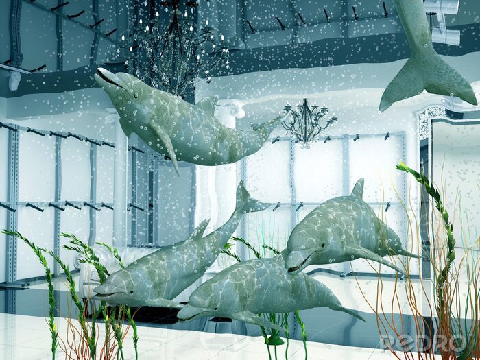 Bild Geräumiges modernes Aquarium mit Delphinen