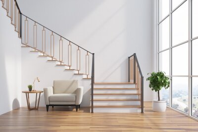 Bild Geräumiges Wohnzimmer mit Treppe