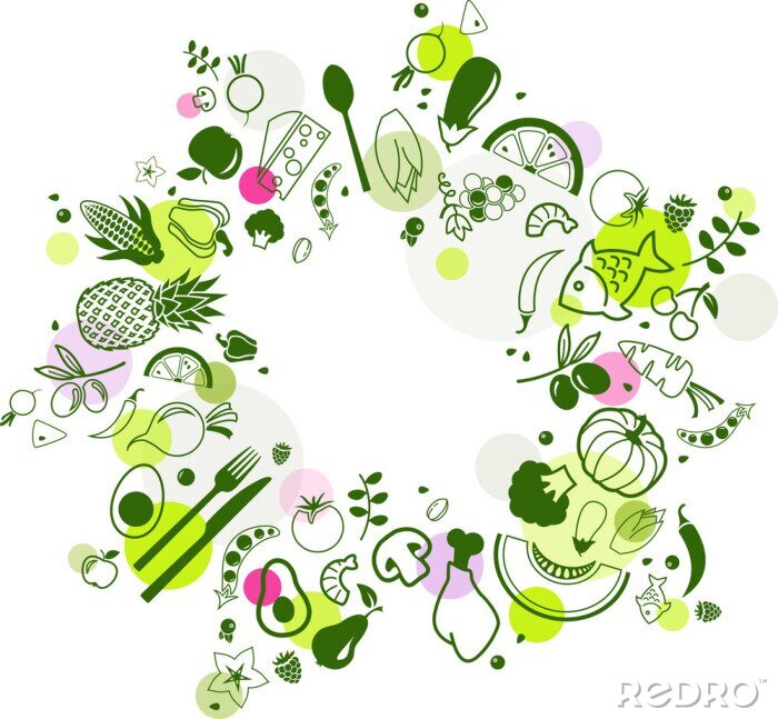 Bild Gesundes Essen Grafiken in einem Kreis angeordnet
