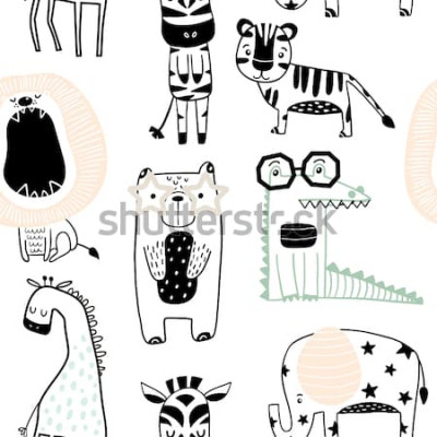 Bild Gezeichnete Tiere auf weißem Hintergrund