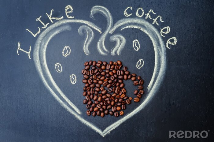 Bild Gezeichnetes Herz und Kaffeebohnen