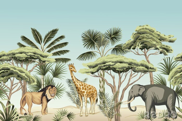 Bild Giraffe und grafische Pflanzen