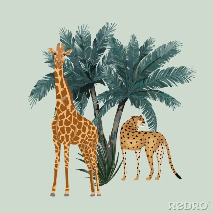 Bild Giraffe und Palmen