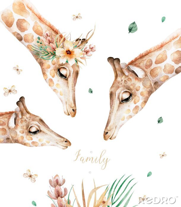 Bild Giraffenfamilie in Blumen