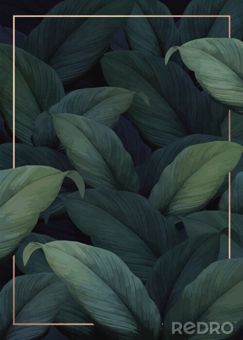 Bild Goldrahmen und dunkelgrüne Blätter