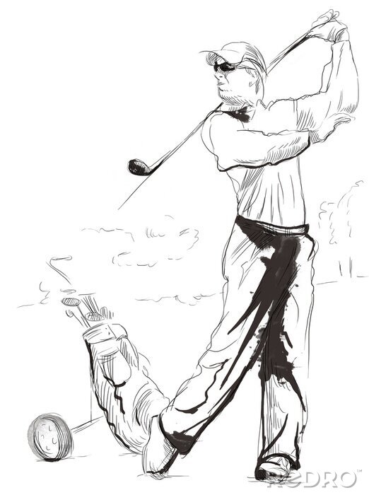 Bild Golf Retro schwarz-weiße Bleistiftzeichnung