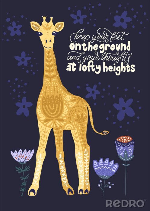 Bild Grafik mit Giraffe und Blumen
