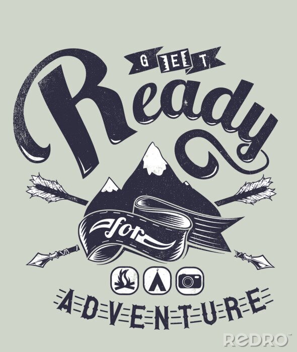 Bild Grafik von Bergen und einer Inschrift über Abenteuer