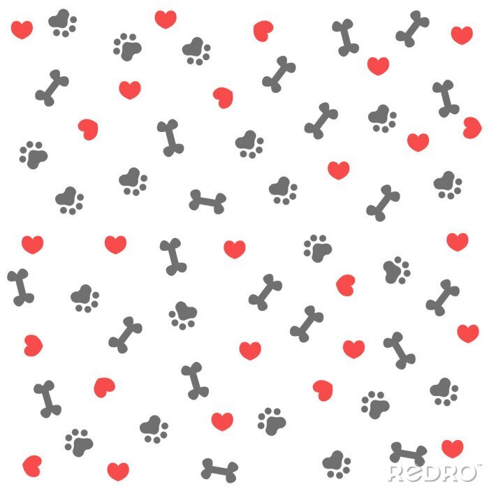 Bild Graue Knochen Hundepfoten und rote Herzen