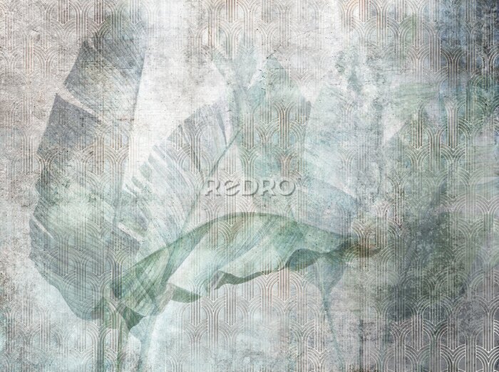 Bild Großes Bananenblatt auf einer Grauen Betonwand