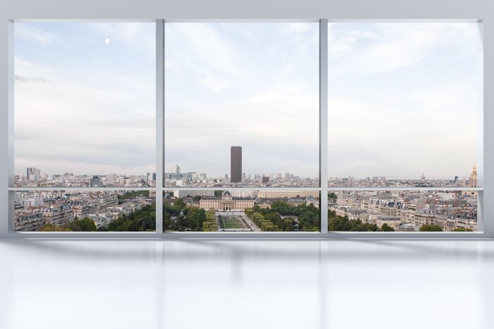 Bild Großes fenster mit ausblick auf stadt