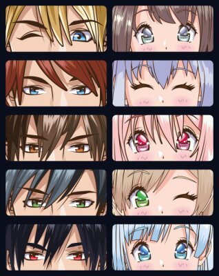 Bild group of faces young people anime style characters