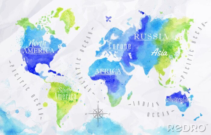 Bild Grün-blaue Aquarell-Weltkarte