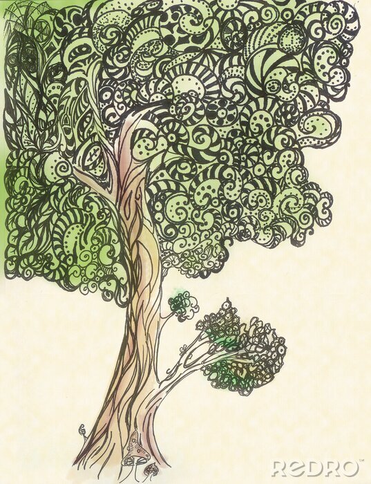 Bild Grüner Baum auf beige Hintergrund