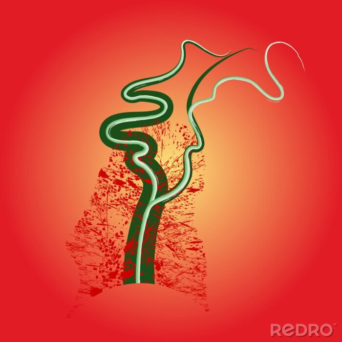 Bild Grüner Baum auf rotem Hintergrund