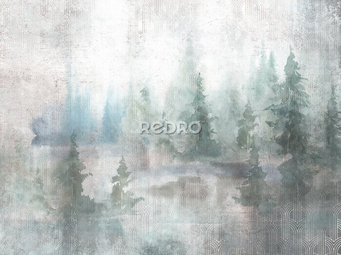 Bild Grunge photo wallpaper with golden abstract elements on concrete background. Illustration for wallpaper, fresco, mural.