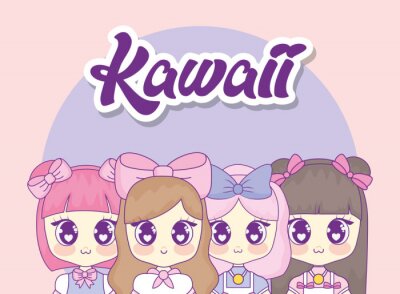 Bild Gruppe des netten kawaii Mädchencharaktervektor-Illustrationsdesigns