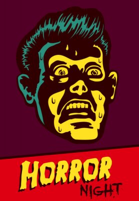 Halloween-Partei oder Film-Nacht-Event-Flyer Vektor-Design mit erschreckten Vintage-Mann-Gesicht