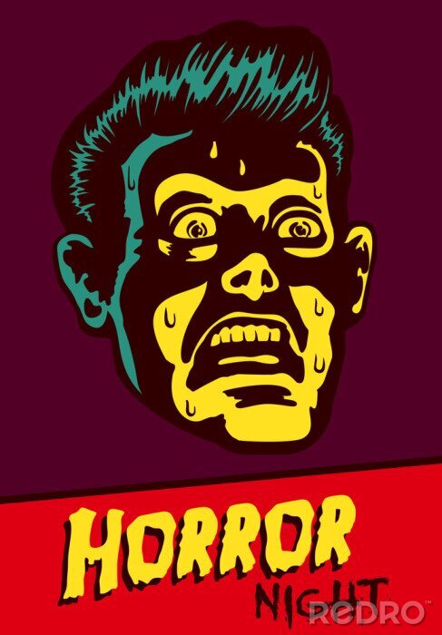 Bild Halloween-Partei oder Film-Nacht-Event-Flyer Vektor-Design mit erschreckten Vintage-Mann-Gesicht