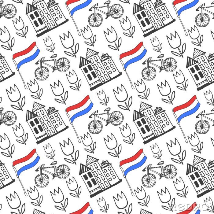 Bild Hand gezeichnet nahtlose Muster mit Holland-Stadt-Elemente. Niederlande Hintergrund für Design. Vektor-Reisen