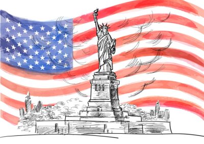 Bild Hand gezeichnete Skizze der amerikanischen Symbol Statue of Liberty. Aquarell-Vektor-Flagge von USA. Erstellt mit benutzerdefinierten Pinsel, nicht Auto-Tracing.