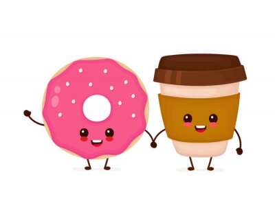 Bild Happy cute smiling donut and coffee 
