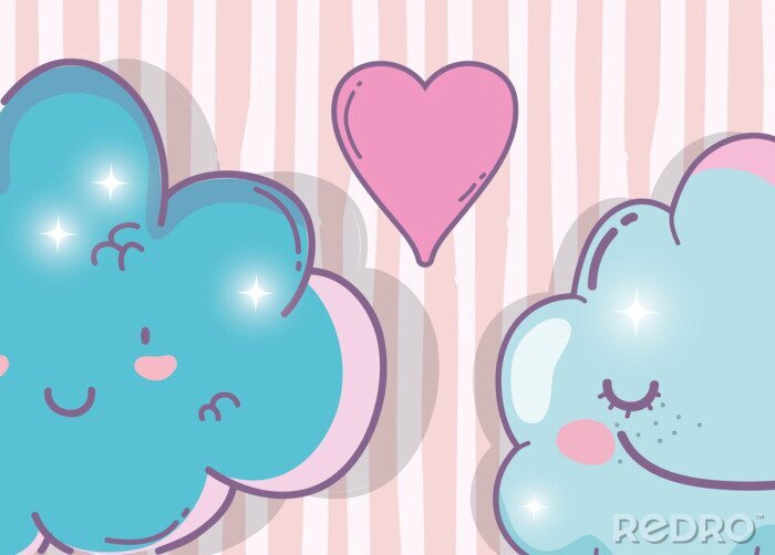 Bild happy fluffy couple clouds with heart