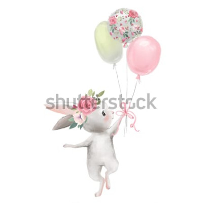 Bild Hase mit drei bunten Luftballons