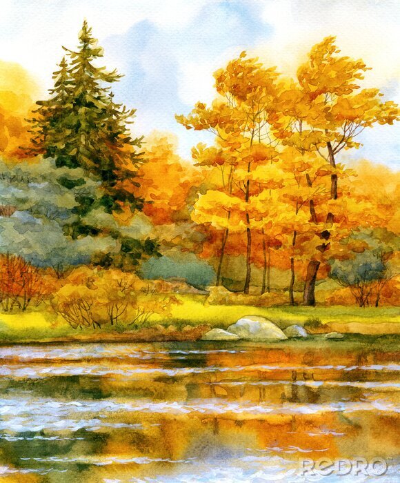 Bild Herbstwald auf dem See