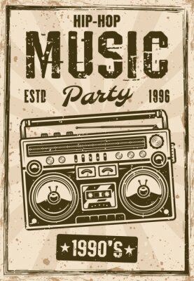 Bild Hip-hop music party vintage poster with boombox