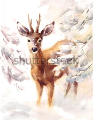 Bild Hirsch im Schnee Aquarell