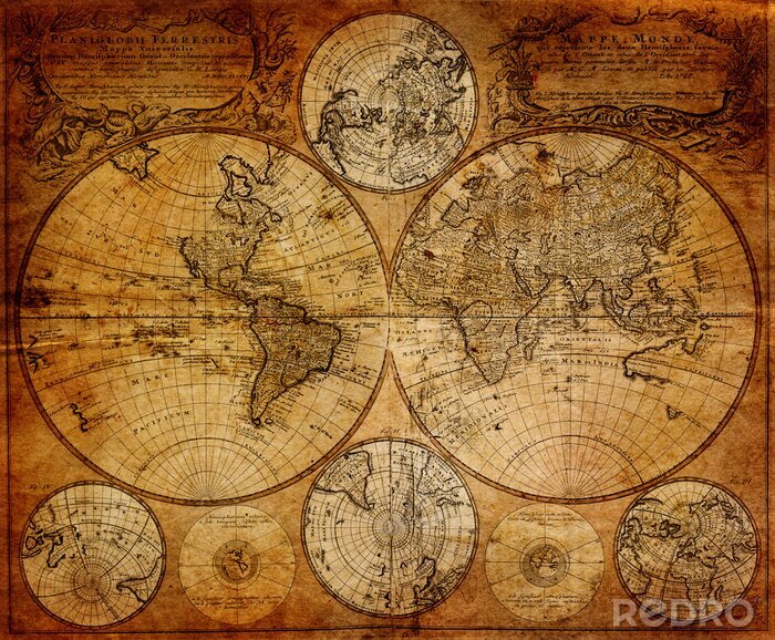Bild Historische Weltkarte auf gealtertem Papier